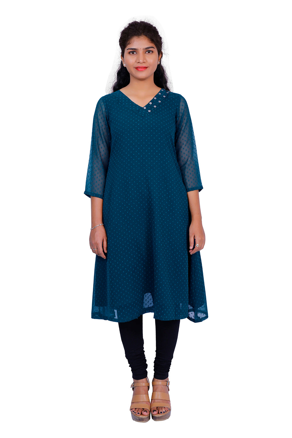Textured Georgette A-line Kurti | S3K416B