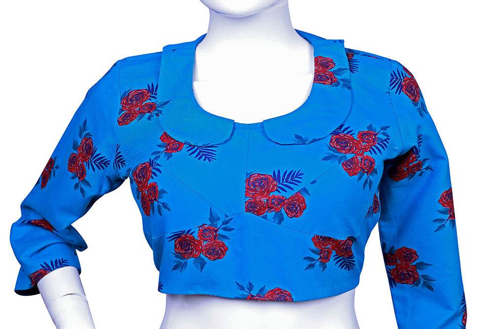 Panpeter Collared Neck Blue printed Blouse | S3B17
