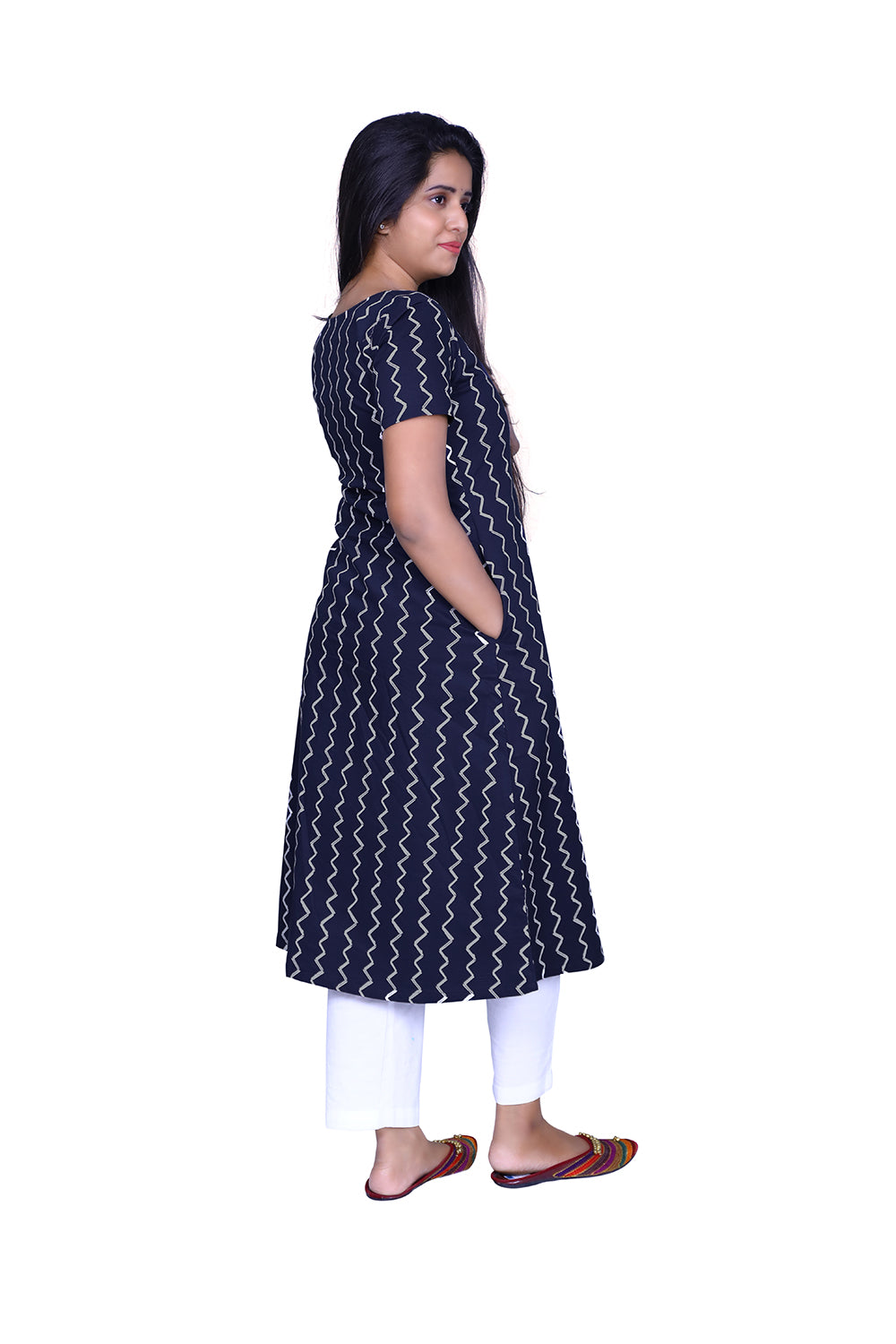 Printed Pure Cotton A-line Kurta | S3K539