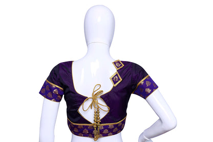 Broad Neck purple Color with Princess Cut embellished with brocade Patches on sleeves Blouse | S3B28