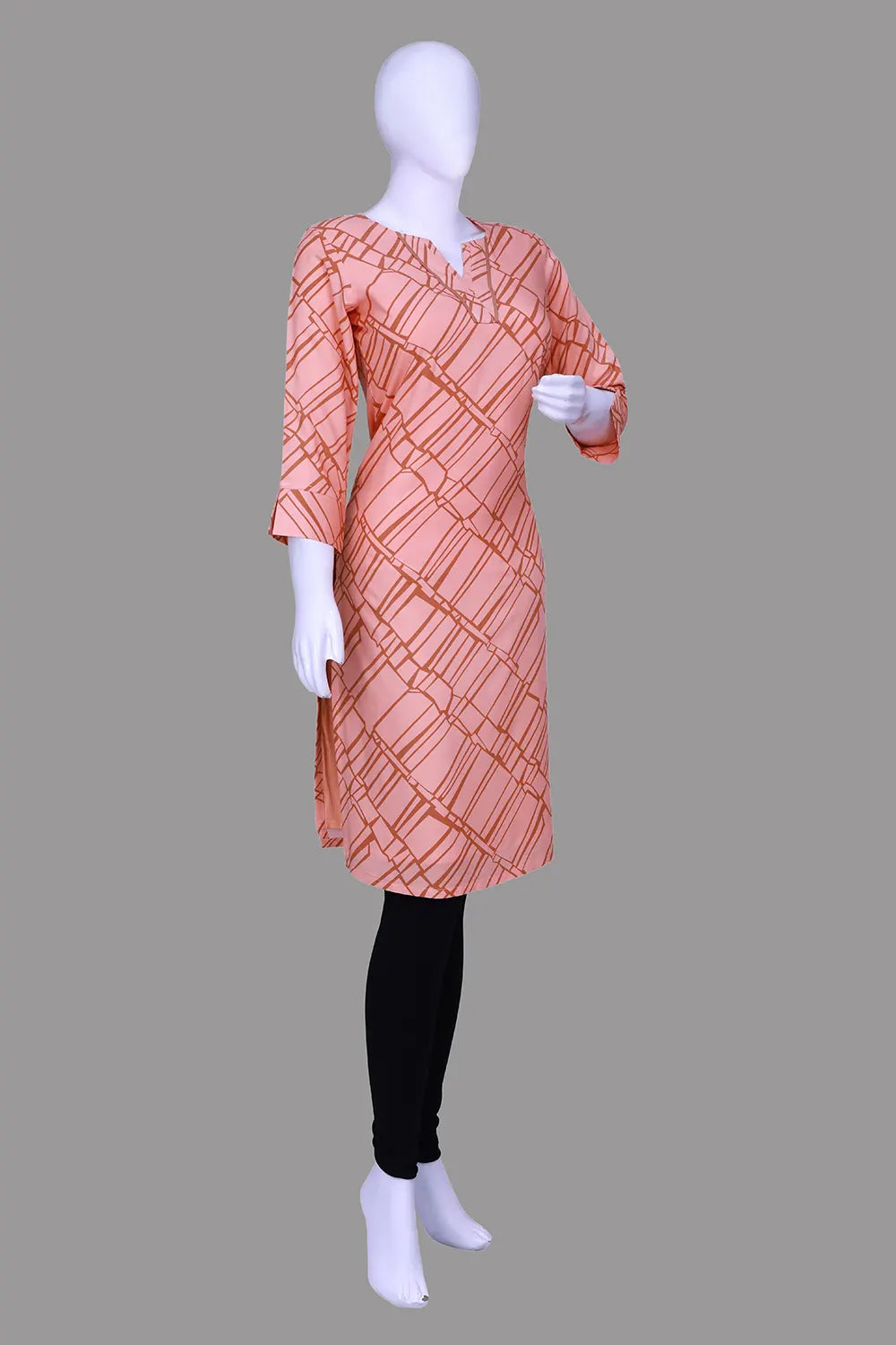 Peach Printed Straight Fit Kurti | S3X137