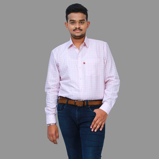 Men's White and Pink Checks Full Hands Shirt | S3S721