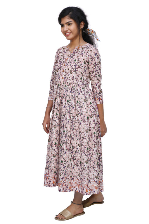 Peach Cotton Floral Print Straight Gown | S3K774