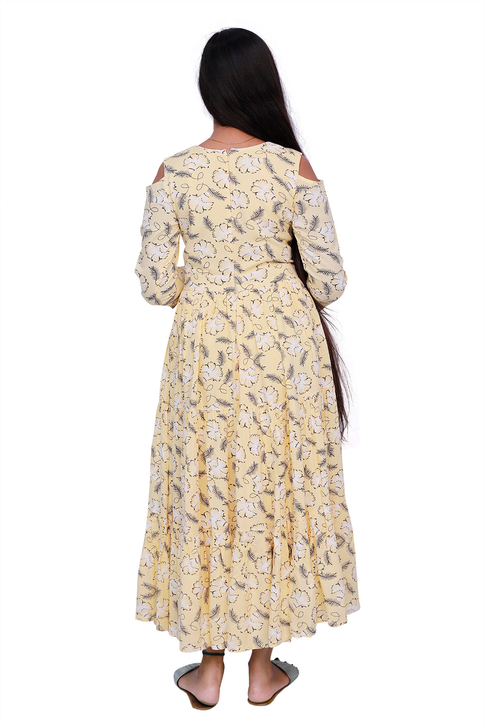 Cream Rayon Floral Printed Cold Shoulder A Line Kurta | S3D088