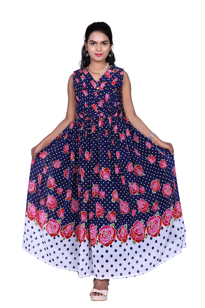 Womens Georgette Navy Blue Floral Printed Maxi | S3G934