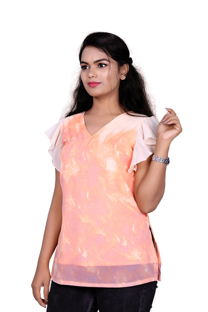 Womens Orange Georgette Short Top | S3CT865