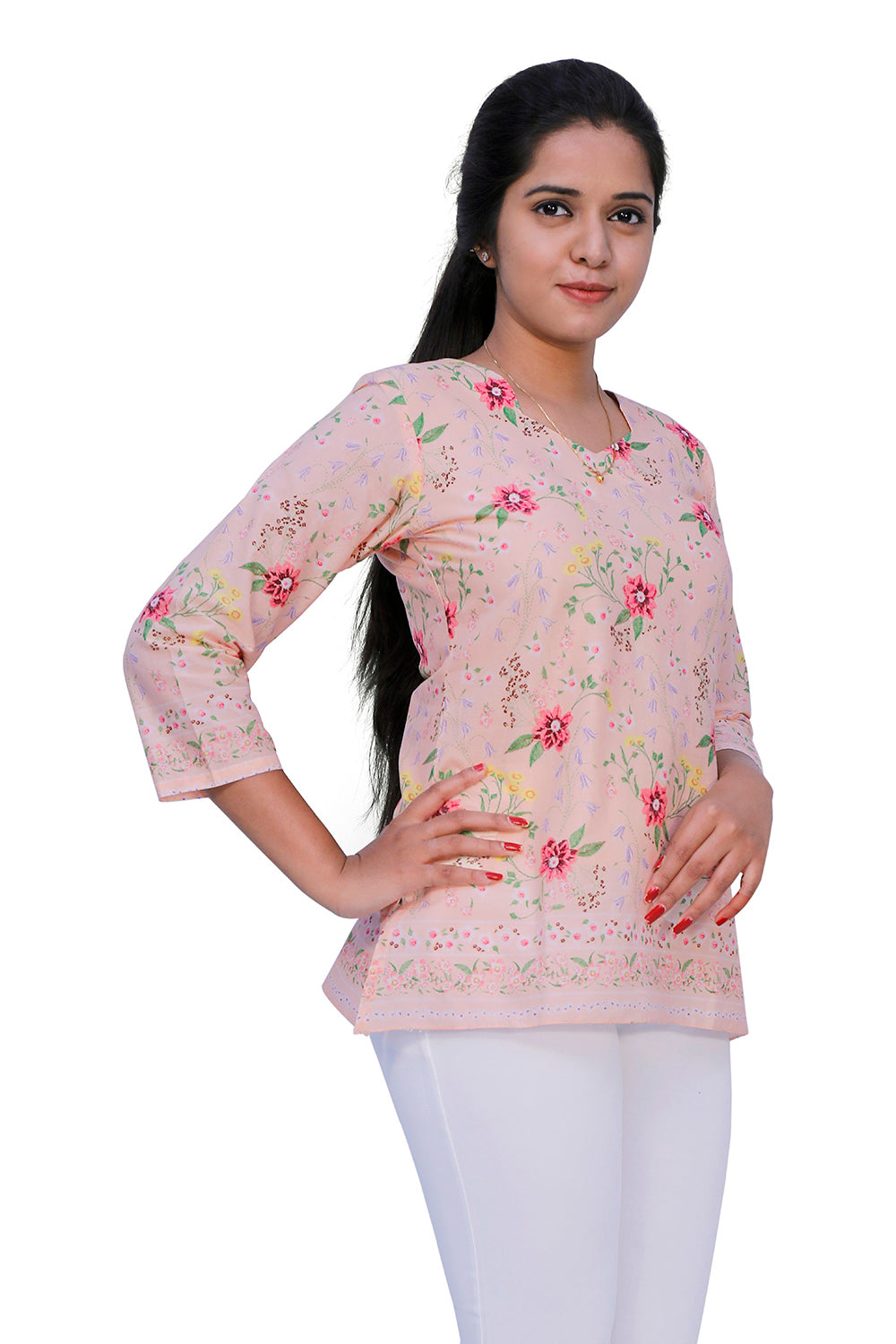 Peach Floral Print Short top | S3K710