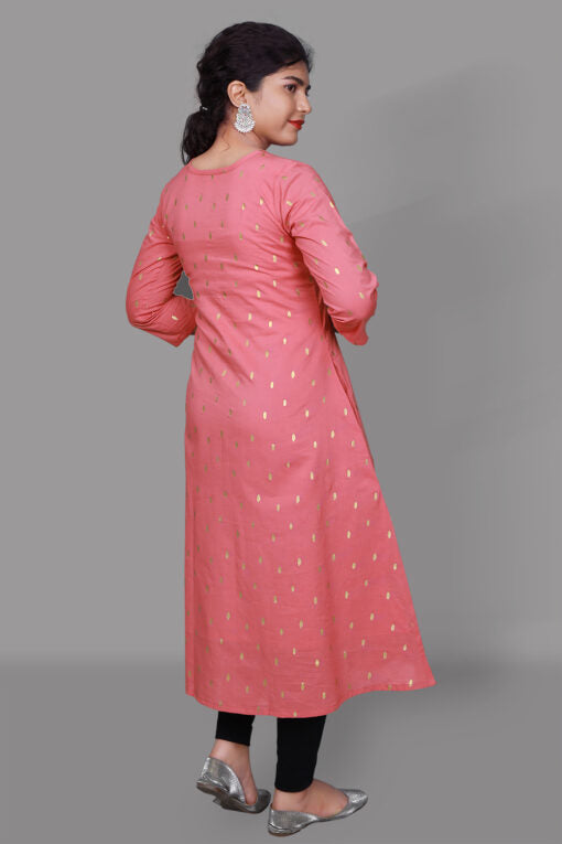 Carnation Pink Block Printed A Line Kurta | S3K1014