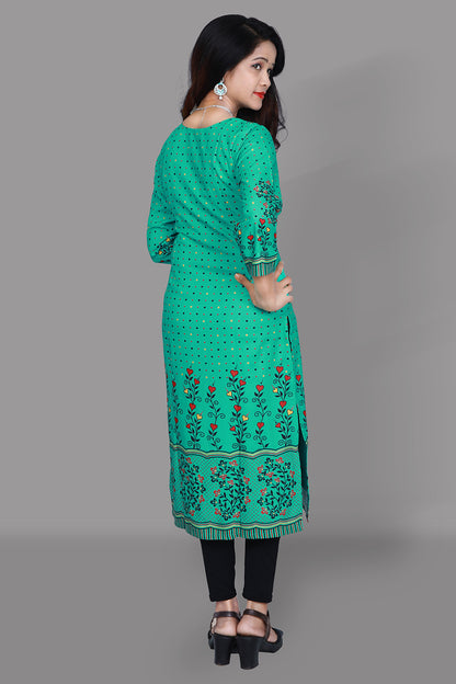 Spring Green Printed Straight Fit Kurti | S3K1010
