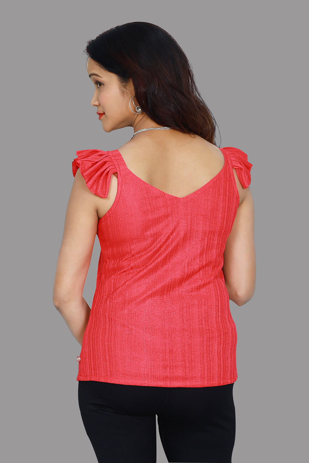 Rose Red Spandex Pleats Detail Solid Crop Top | S3CT1085