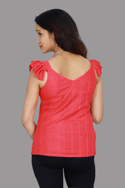 Rose Red Spandex Pleats Detail Solid Crop Top | S3CT1085