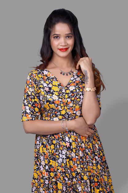 Yellow and orange Floral Print Maxi | S3G1016
