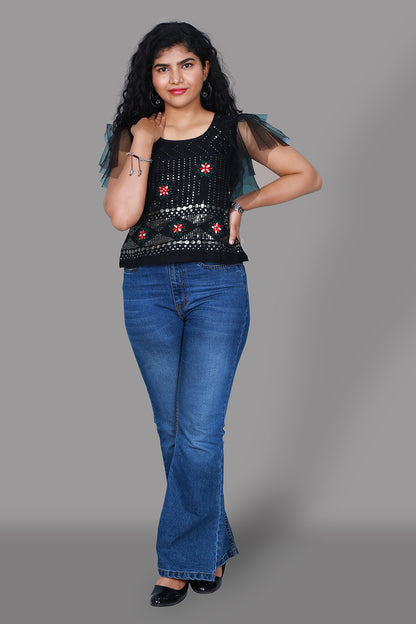 Black Sequin Short Top | S3K976