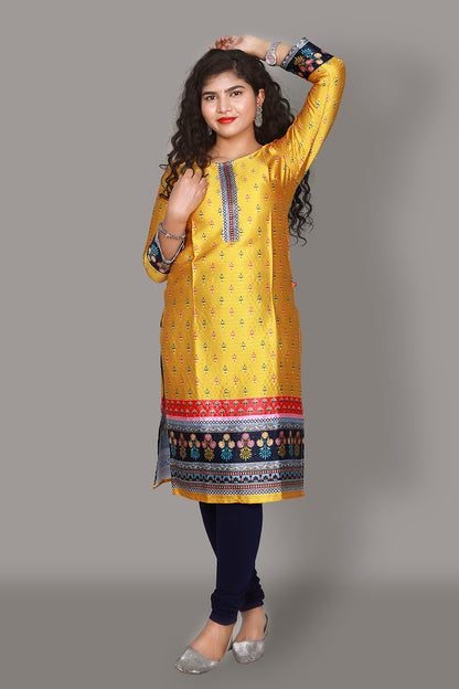 Yellow Floral Print Straight Kurti | S3K1815