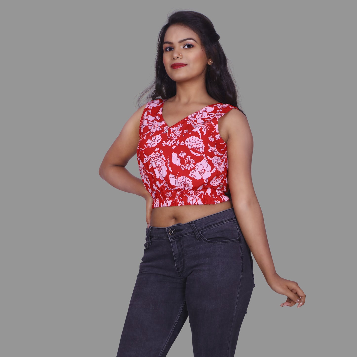 Casual Sleeveless Printed Women Red Top | S3C717