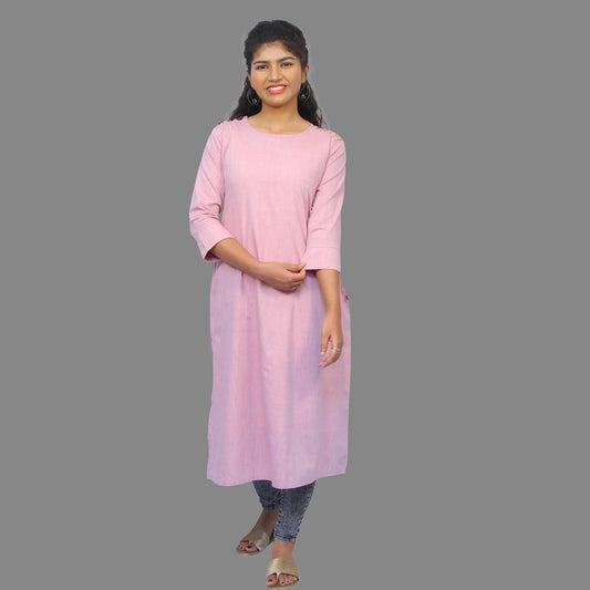 Pastel Pink Plain Straight Kurta|S3W151