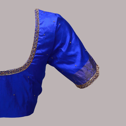 Blue Maggam Work Pattu Blouse – Royal Elegance in Every Thread | S3 Fashions |   S3MB5