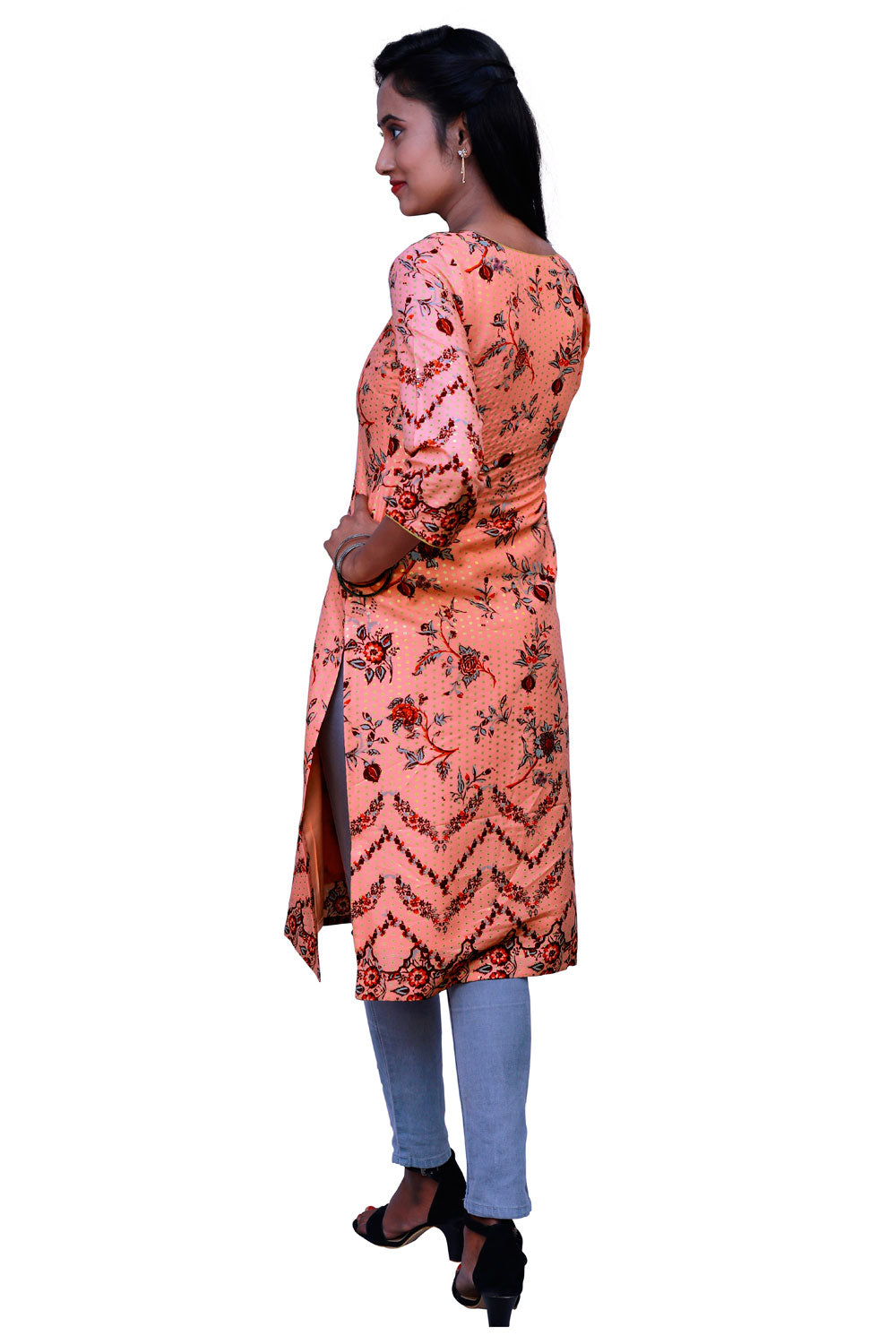 Peach & Gold Ethnic Wear Kurti | 1261244318