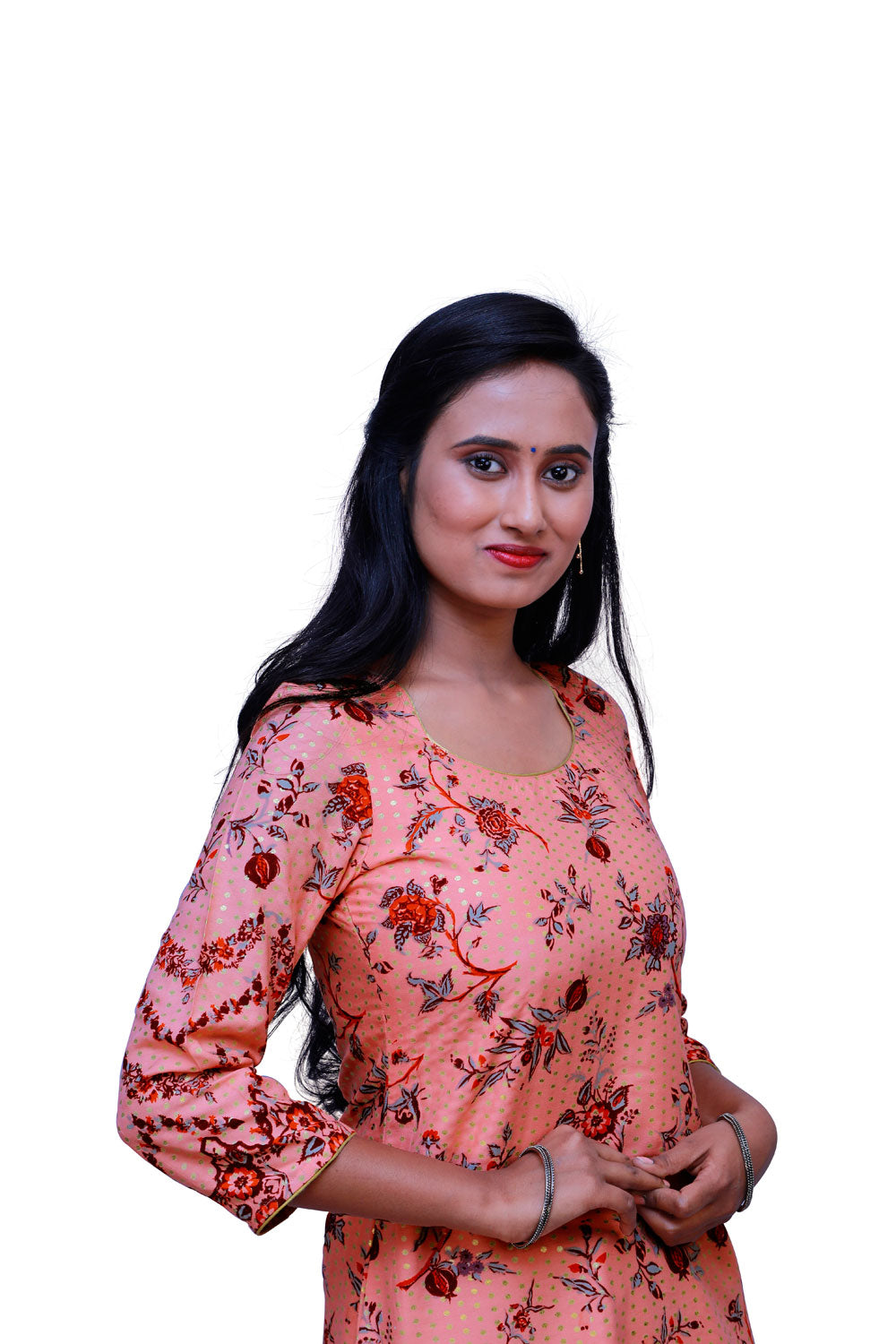 Peach & Gold Ethnic Wear Kurti | 1261244318