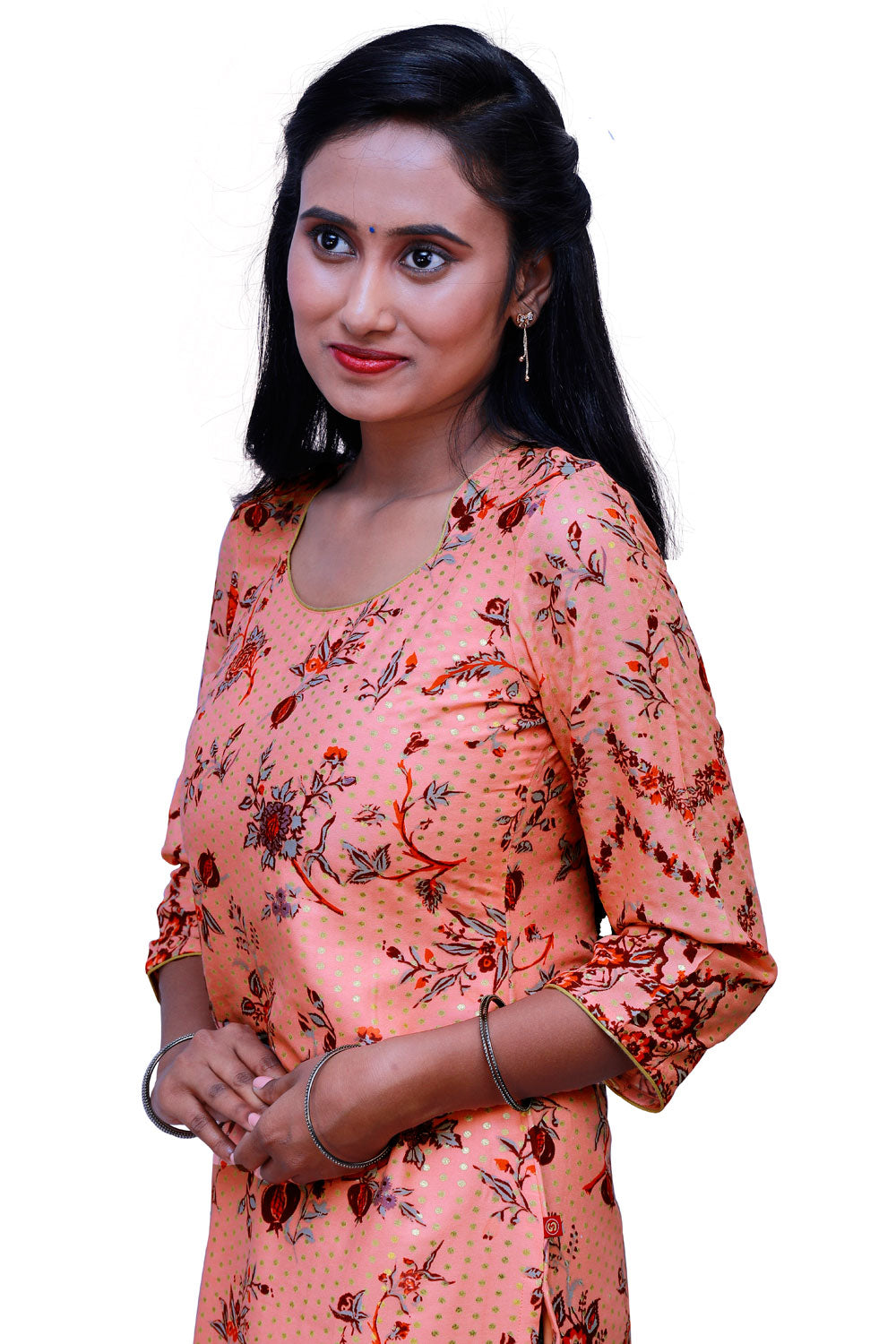 Peach & Gold Ethnic Wear Kurti | 1261244318