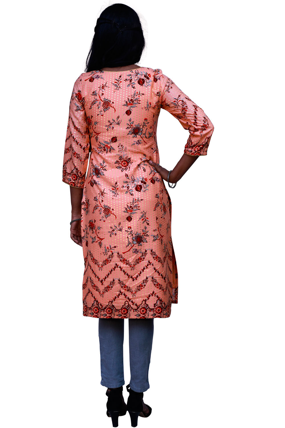 Peach & Gold Ethnic Wear Kurti | 1261244318