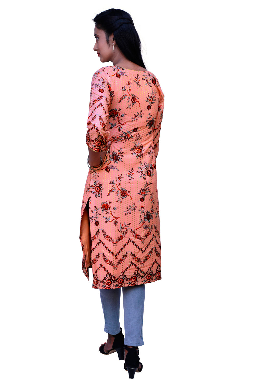 Peach & Gold Ethnic Wear Kurti | 1261244318
