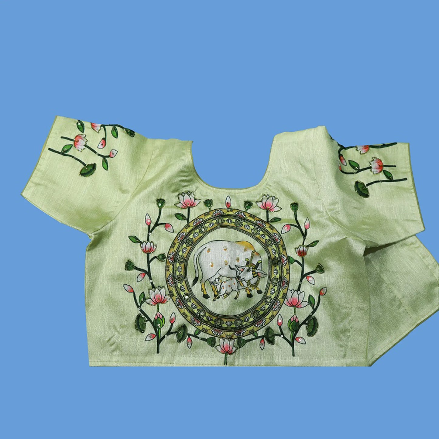 Pichwai Printed with Hand Work Readymade Blouse | S3MB40