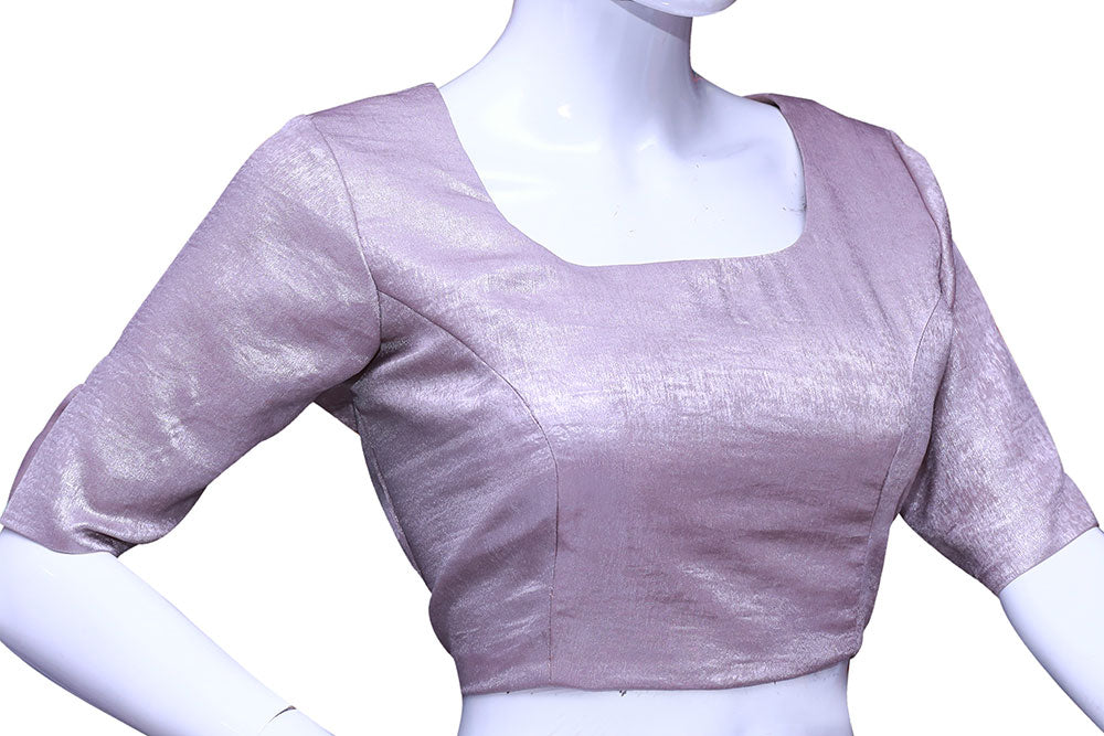 Women Amarnath Pink Satin Round Neck Elbow Sleeves with readymade Blouse | S3B19