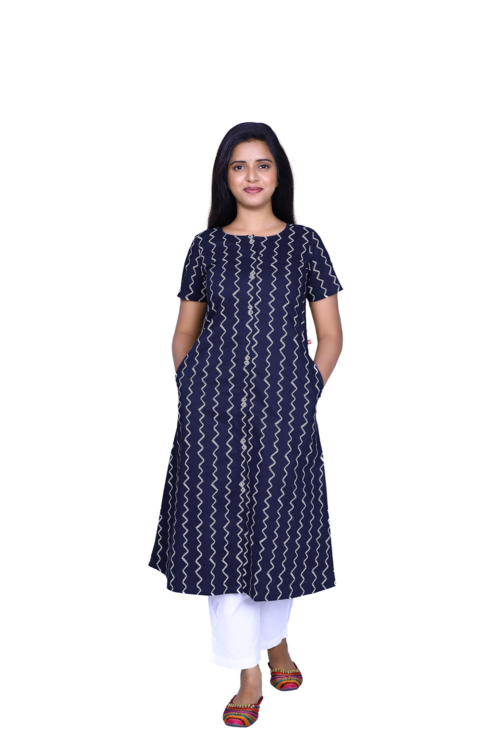 Printed Pure Cotton A-line Kurta | S3K539