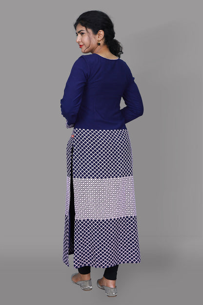 Blue thread work full length kurti | S3K1018