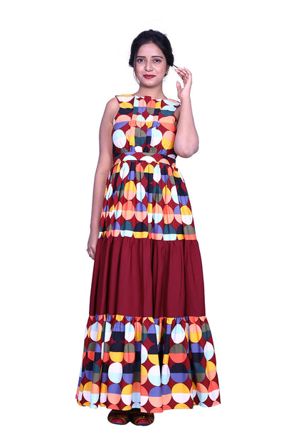 Maroon Printed Crape Straight Gown | S3D375