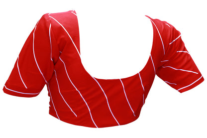 Red Striped V shaped Neck Blouse | S3B9