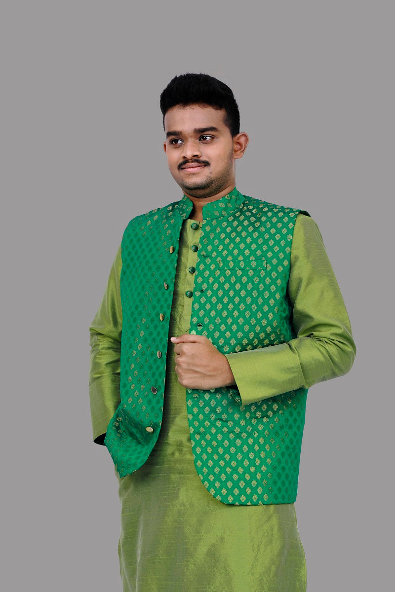 Men's Green & Gold Color Sherwani Set | 35251243