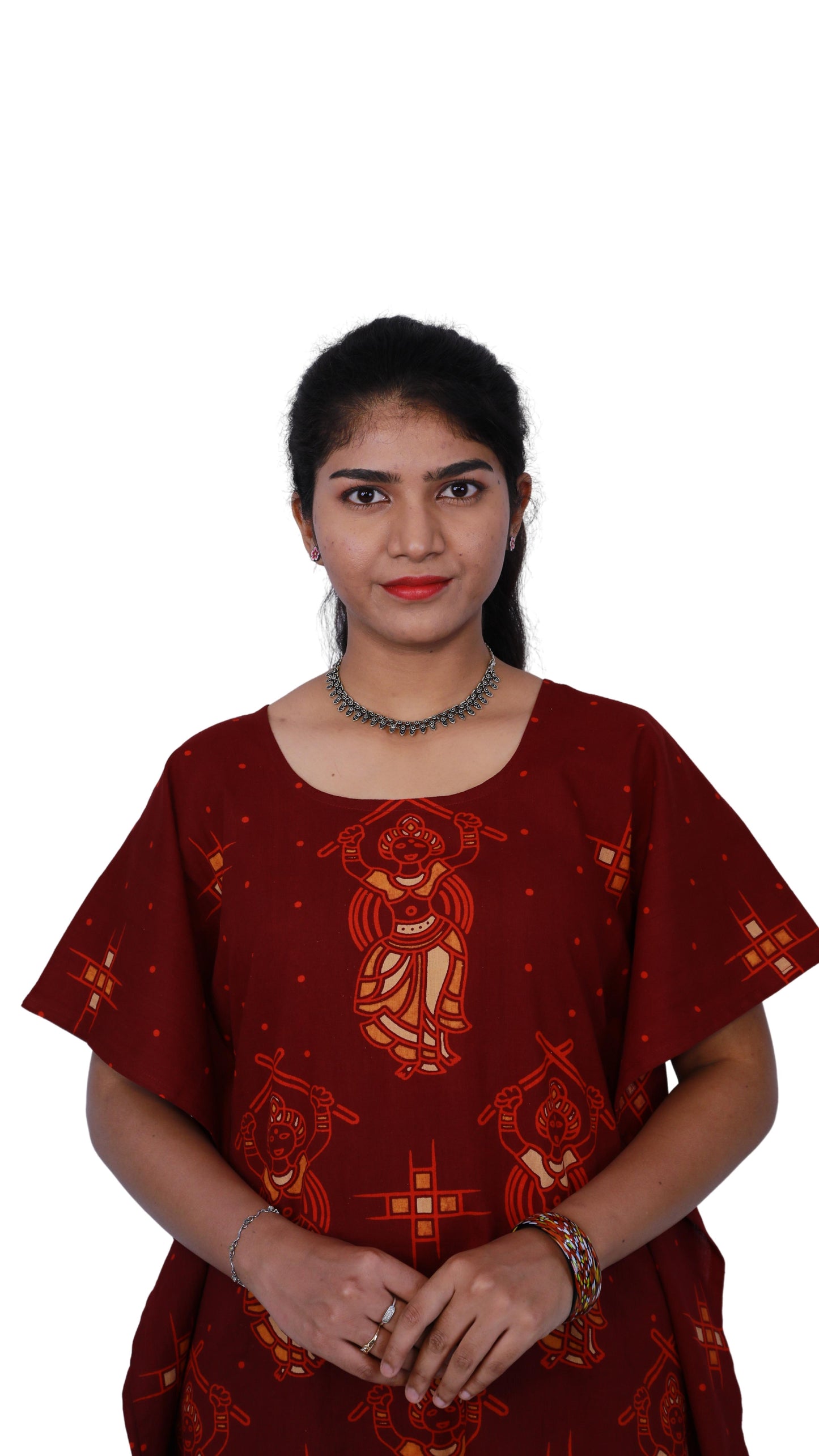 Women Maroon Kalamkari Kaftan Kurta | S3QK493