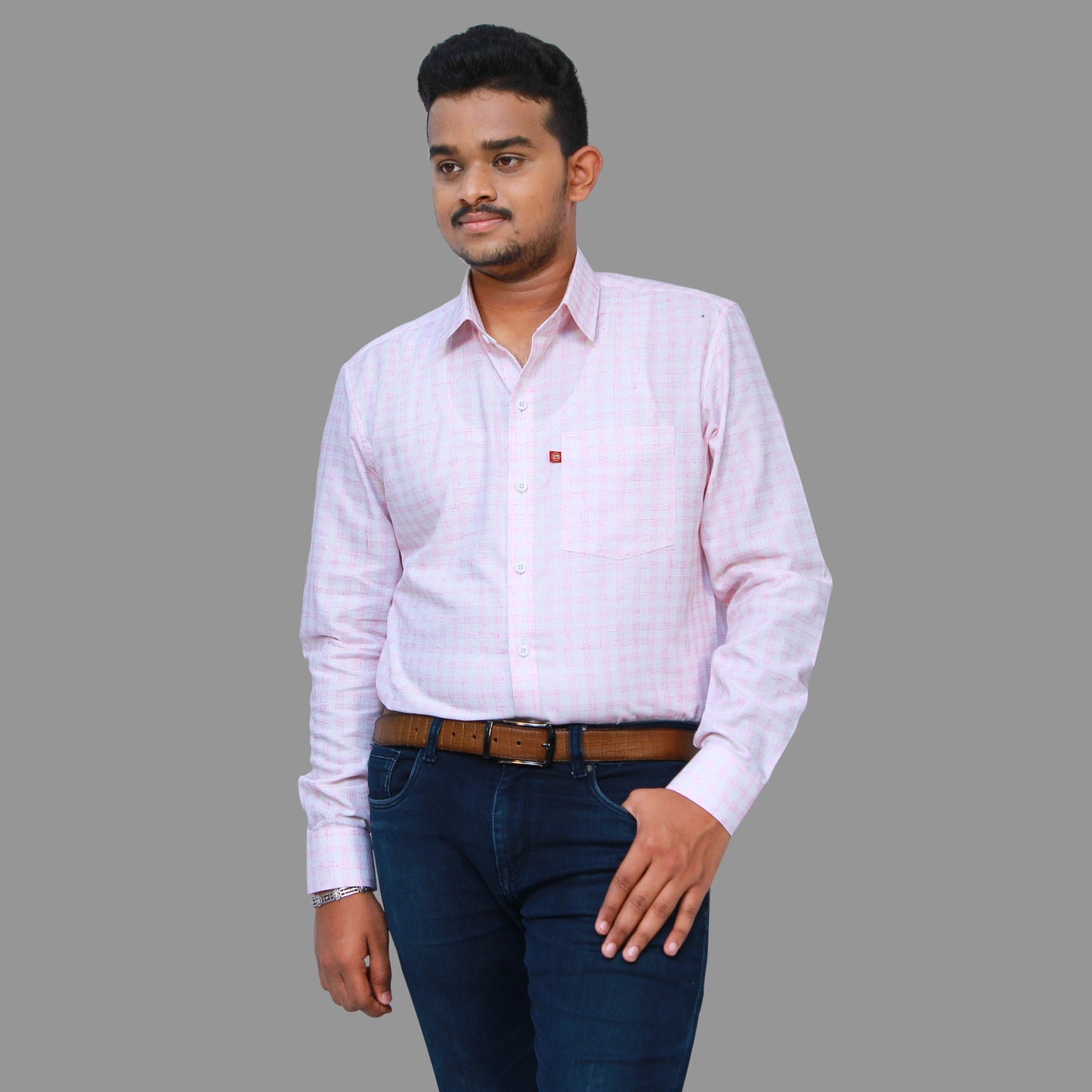 Men's White and Pink Checks Full Hands Shirt | S3S721