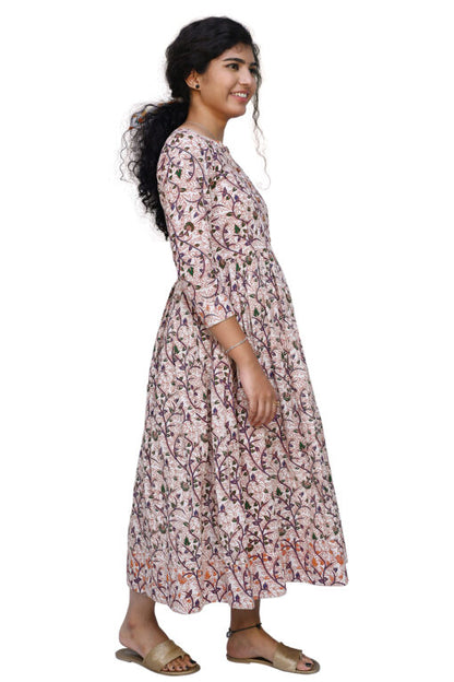 Peach Cotton Floral Print Straight Gown | S3K774