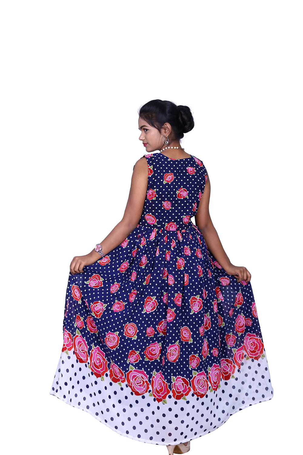 Womens Georgette Navy Blue Floral Printed Maxi | S3G934