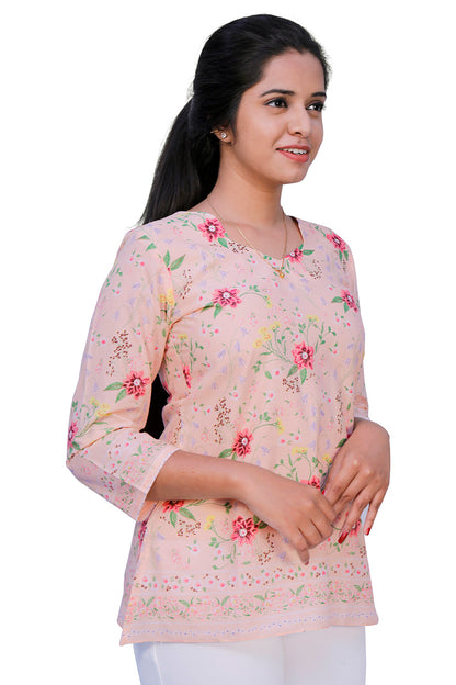 Peach Floral Print Short top | S3K710