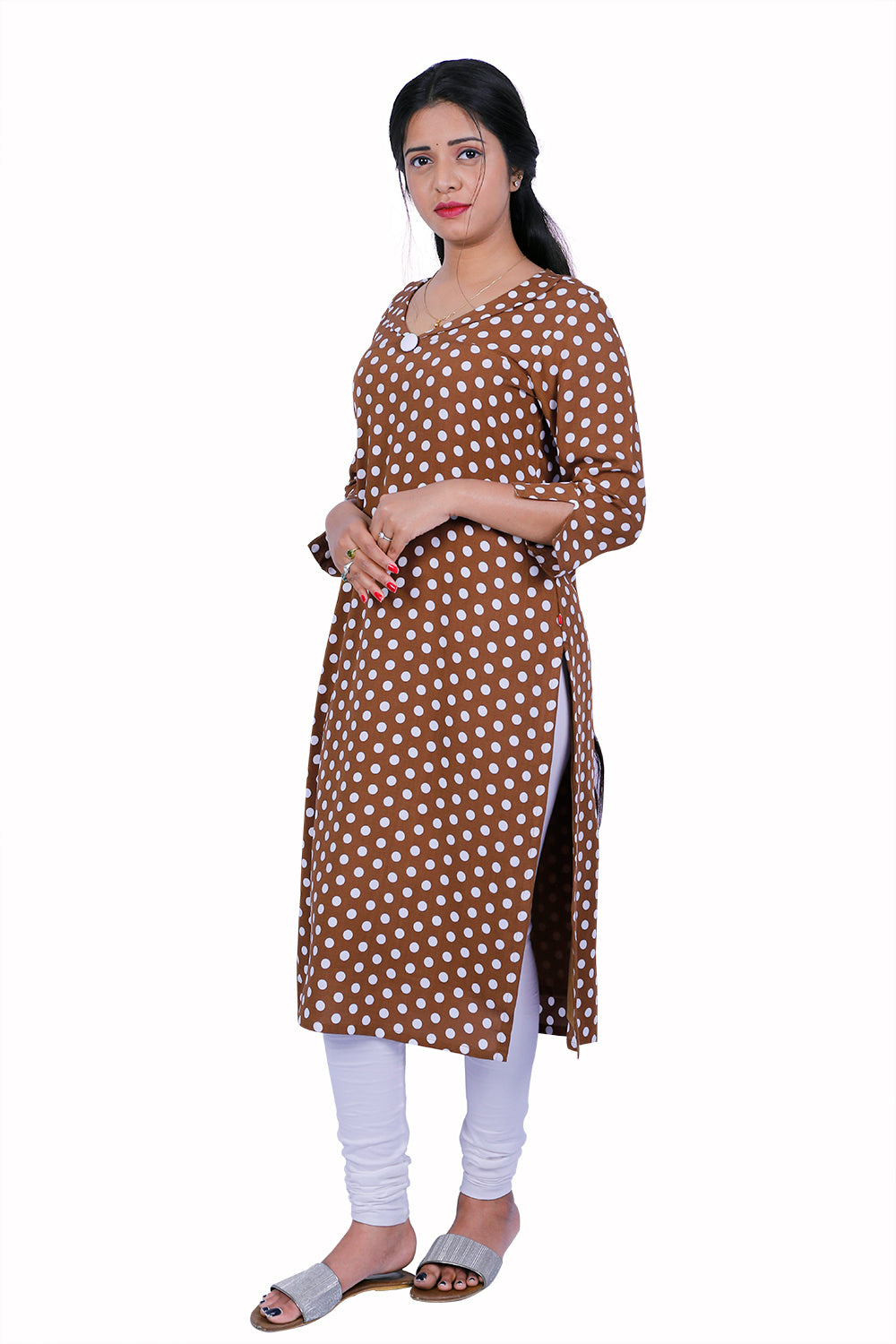 Brown Polka Dot Printed Kurti | S3K066