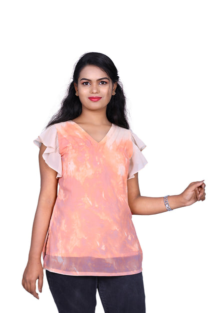 Womens Orange Georgette Short Top | S3CT865