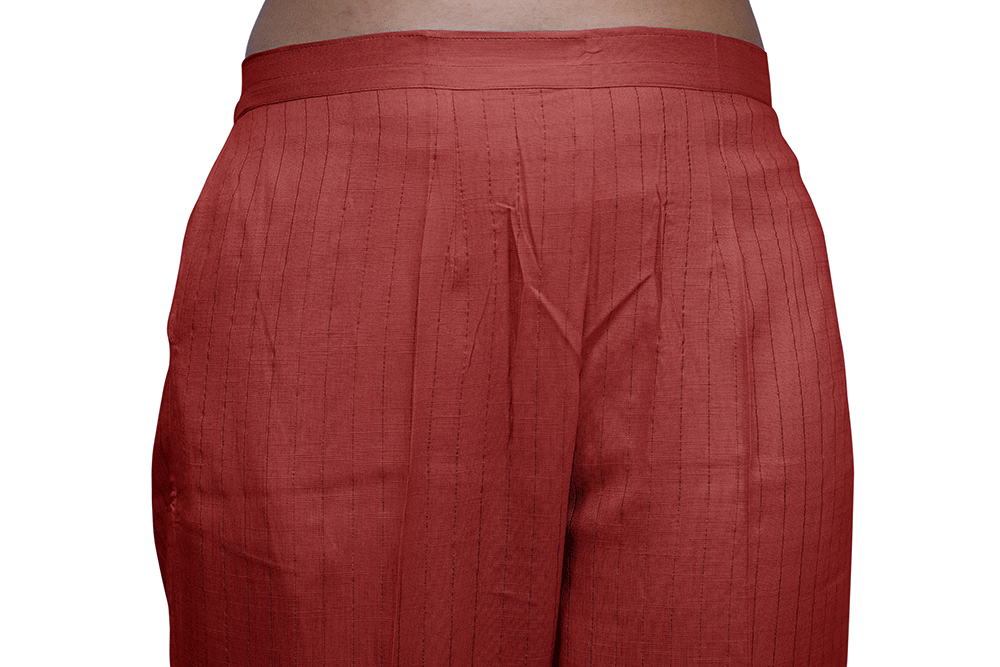 Regular Fit Women Red Rayon Lurex Print Trousers |  S3RP779