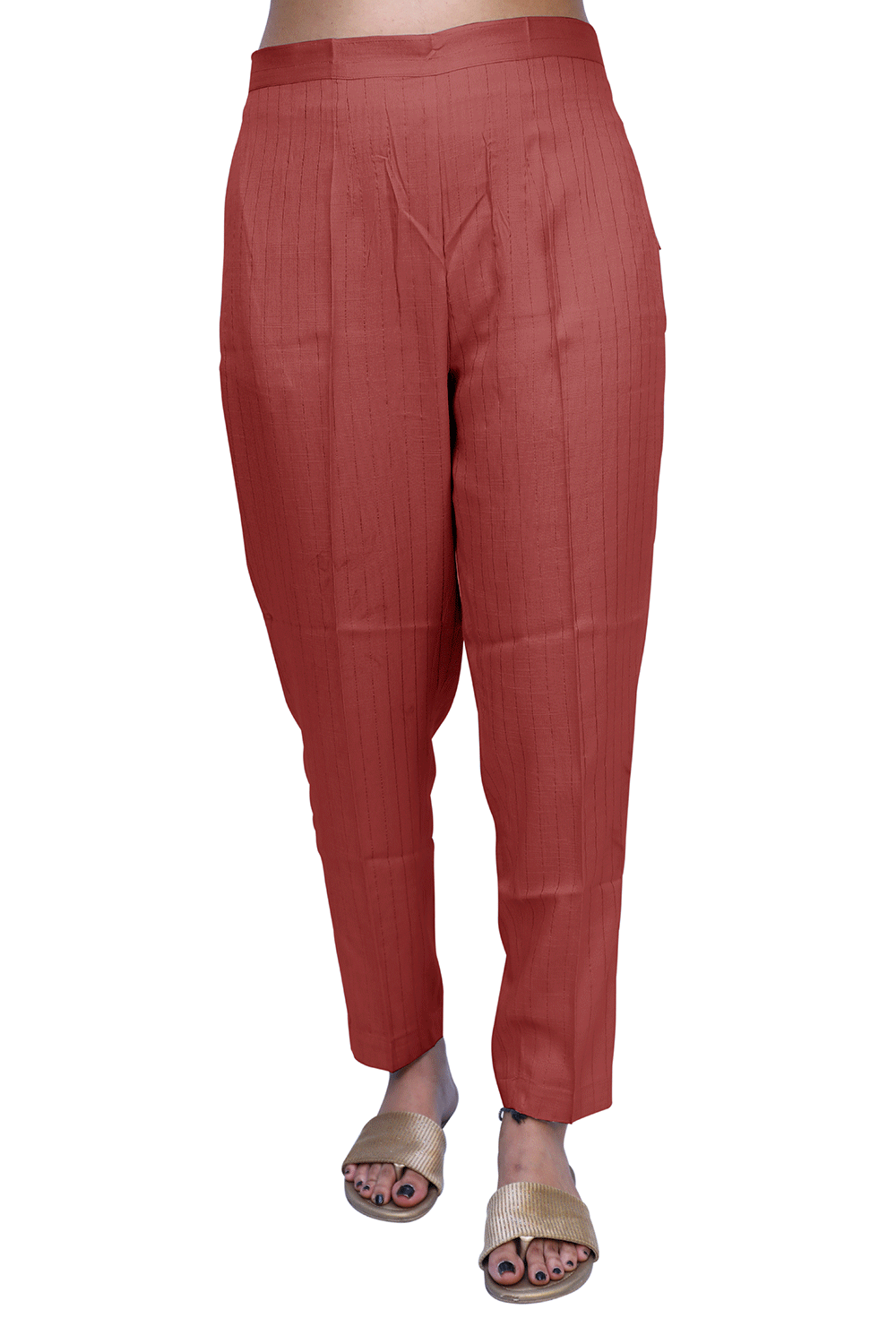Regular Fit Women Red Rayon Lurex Print Trousers |  S3RP779