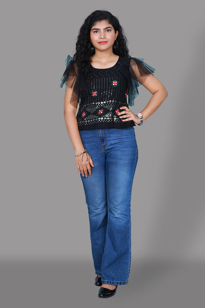 Black Sequin Short Top | S3K976
