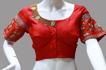 Red Colored Maggam Thread Work Blouse | S3MB38