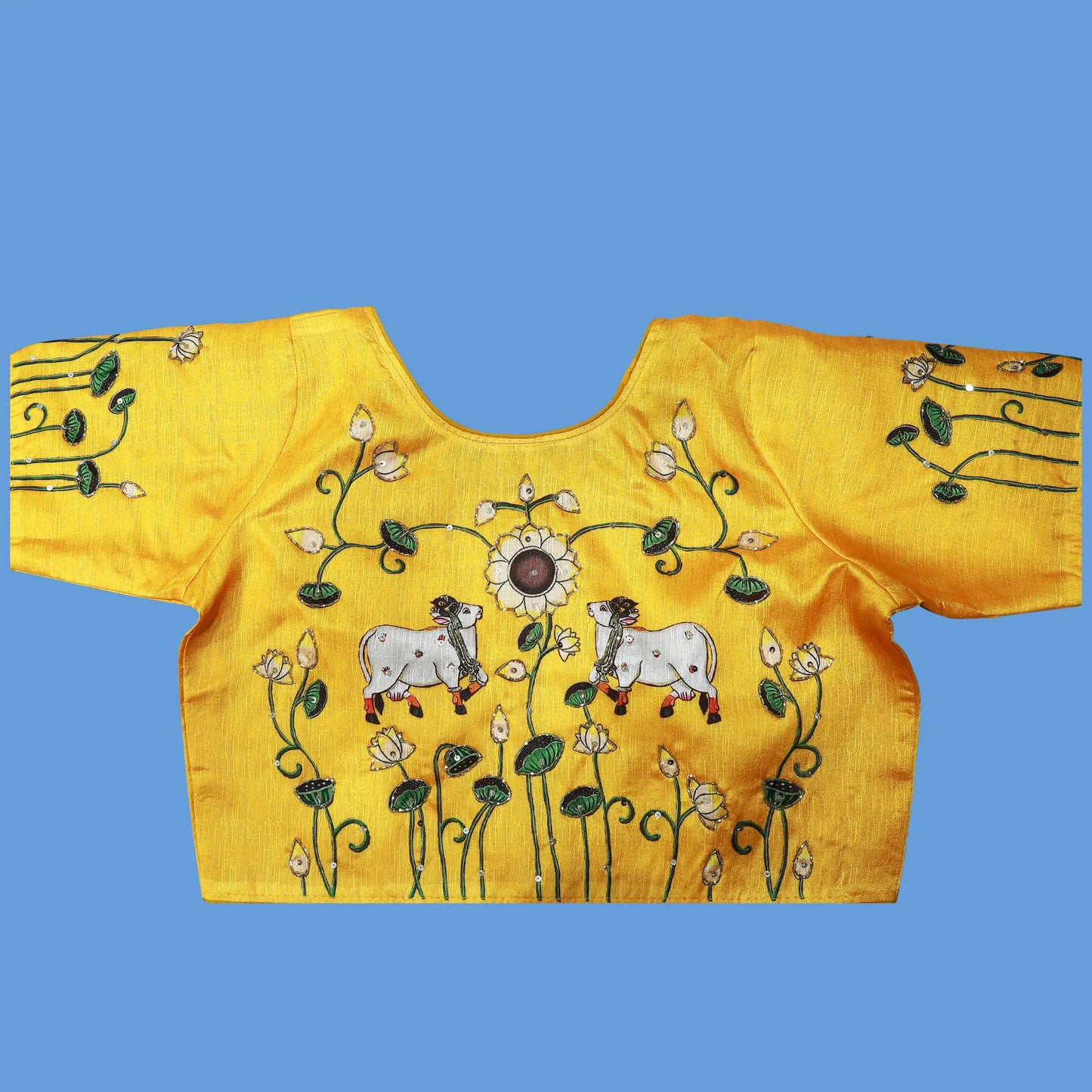 mustared Yellow Pichwai Work Blouse | S3MB42