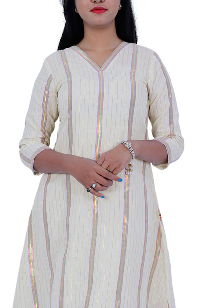 Half White & Multicolor Striped A-line Kurta | S3X164