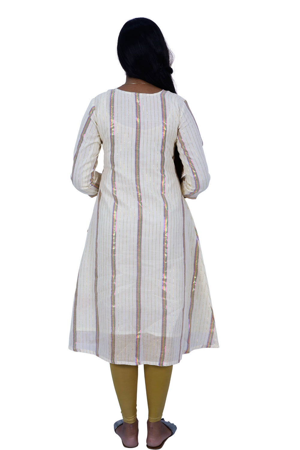 Half White & Multicolor Striped A-line Kurta | S3X164