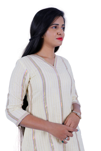Half White & Multicolor Striped A-line Kurta | S3X164