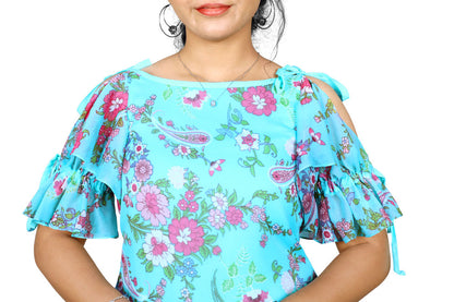 Sky Blue Floral Printed Short Top | S3CT826