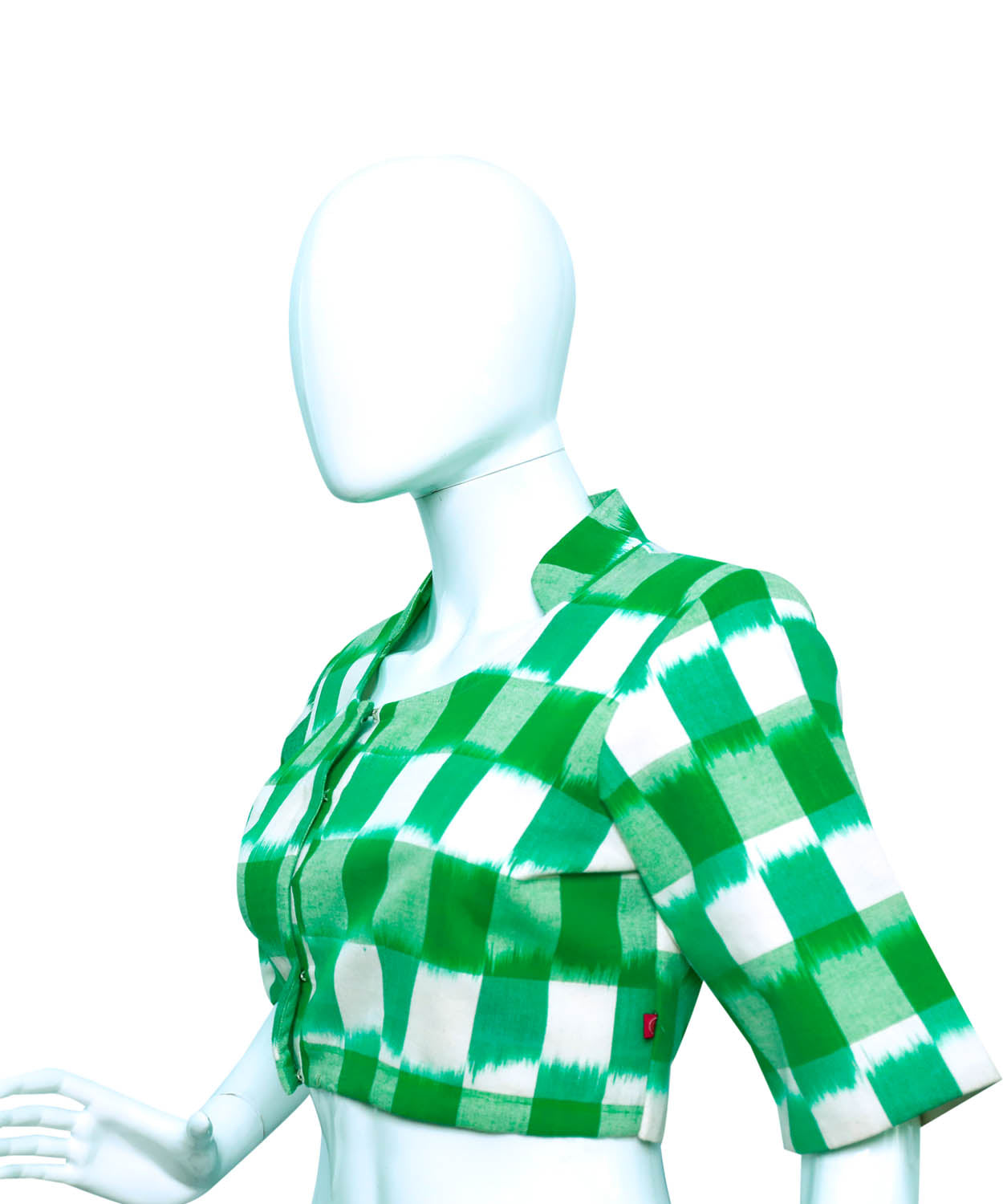 Green and White Checks Collared Neck Blouse  |S3B32